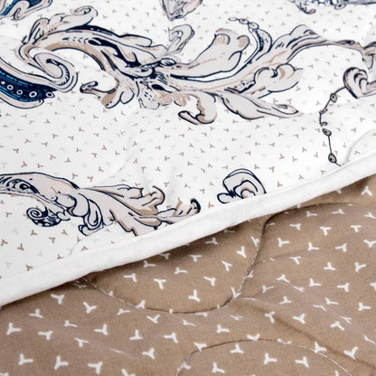Divine Casa 120 GSM Microfiber Kalamkari Print Reversible Single Bed Comforter Soft Light Weight Quilt Blanket TC - 120 Colour Bison Beige