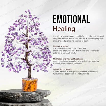 Bezavo Amethyst Gemstone Crystal Tree – Good Luck Showpiece for Home Decor Bonsai Money Tree for Prosperity & Decoration – 10-12 Inch