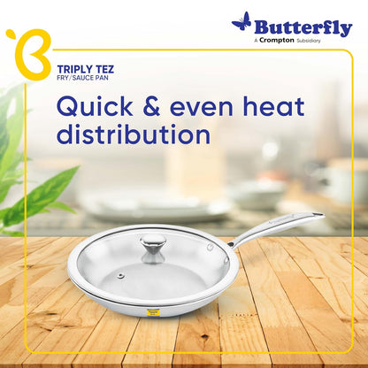 Butterfly Tez Triply Fry/Saute Pan with Glass Lid | 26 cm | 2 Litre