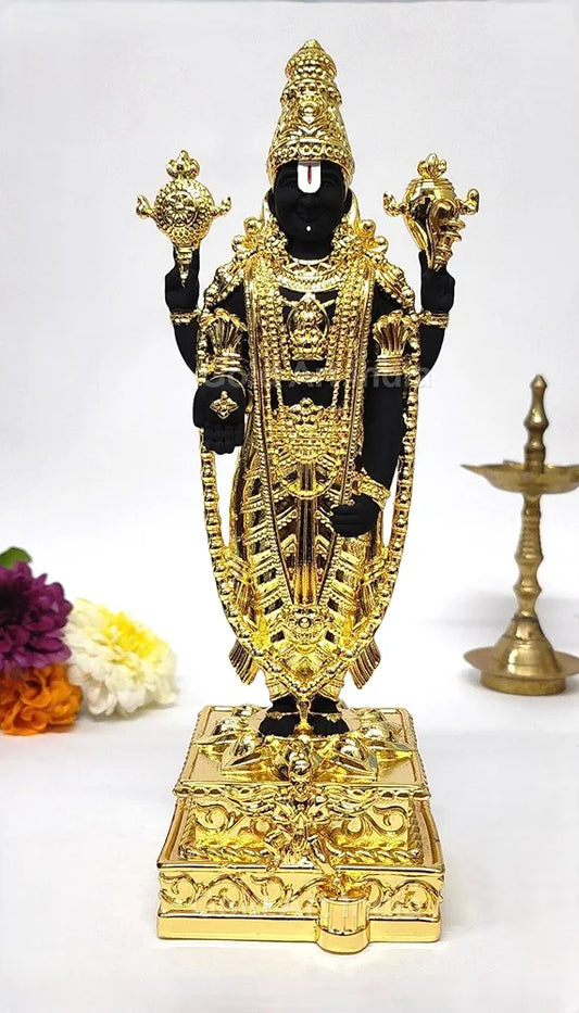 Gold Art India Lord Tirupati Balaji Gold Plated Idol with Black Terracotta Finish