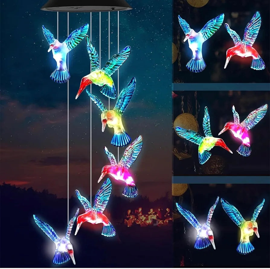 Taiga Humming Bird Solar Power Wind Chimes Color Changing Hanging Led Lights Multi Color