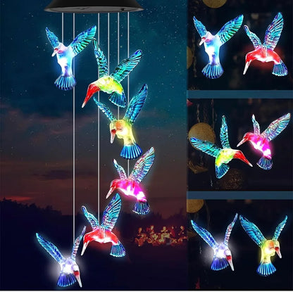 Taiga Humming Bird Solar Power Wind Chimes Color Changing Hanging Led Lights Multi Color