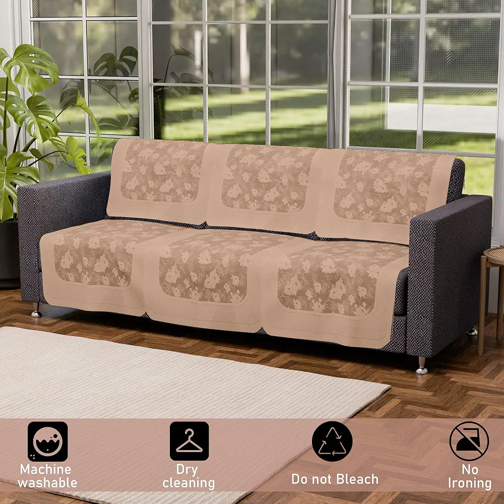 Kuber Industries Set of 10 Net Anti-Skid Sofa Cover 5-Seater Self Net Hawaii Camel Brown