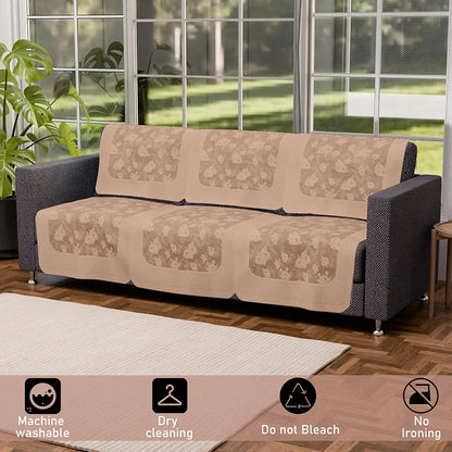 Kuber Industries Set of 10 Net Anti-Skid Sofa Cover 5-Seater Self Net Hawaii Camel Brown