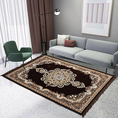 Kuber Industries 5x7 Feet Carpets for Living Room Machine Washable Bedside Floor Rugs Mat for Bedroom Floral Print Premium Cream & Brown