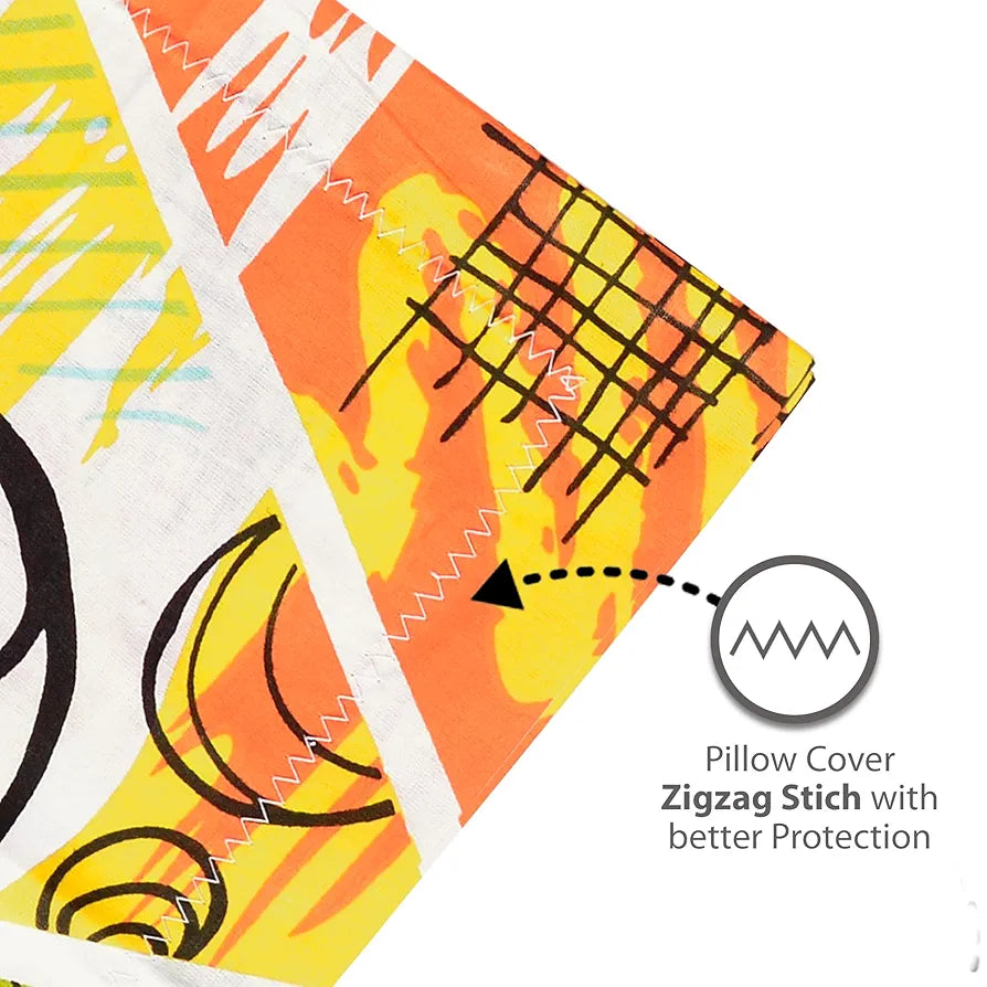 Divine Casa 144 TC 100% Cotton Double Bedsheet with 2 Pillow Covers  Abstract Pattern Colour Mustard
