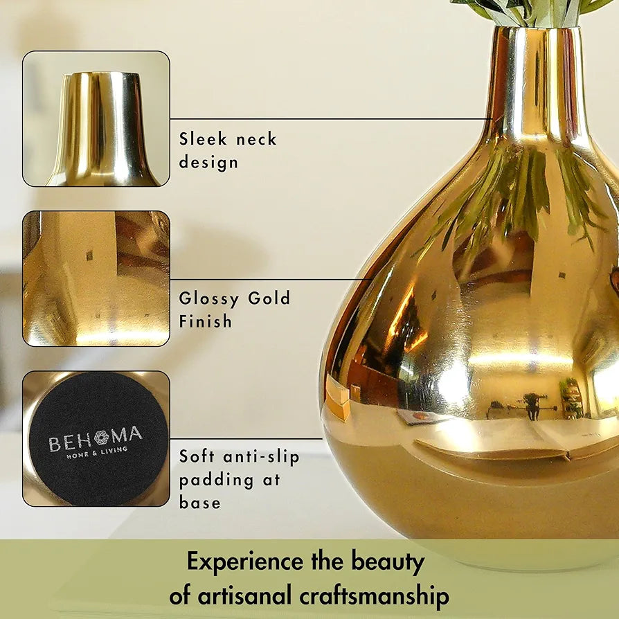 Behoma Metal Golden Flower Vase Gold Tall Vase Flowers not Included