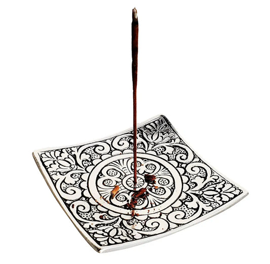 Pure Source India Aluminum Agarbatti Stand Hand Carved Rust Proof Silver
