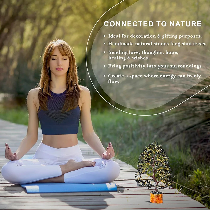 Hindcraft Black Tourmaline Crystal Tree Golden Wire 10-12 inch