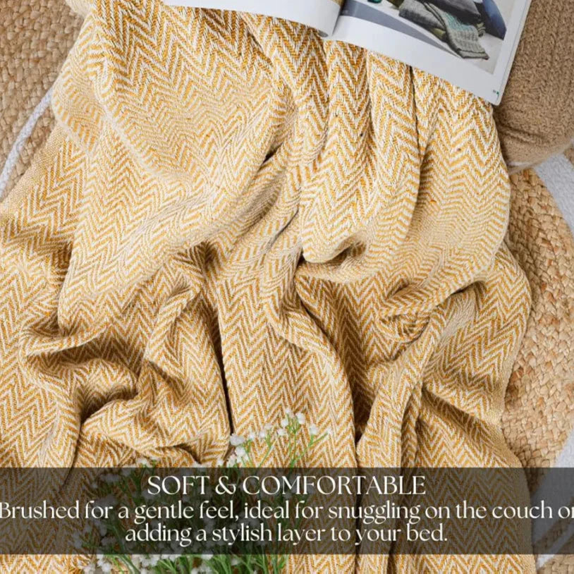 Homadorn All Season Cotton Weaved Throw Blanket Colour Yellow