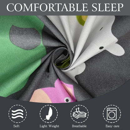Fresh From Loom Glace Cotton Elastic Fitted Bed Sheet with 1 Pillow Cover Cartoon Printed Bedsheet Black Animal 300 TC Multicolor