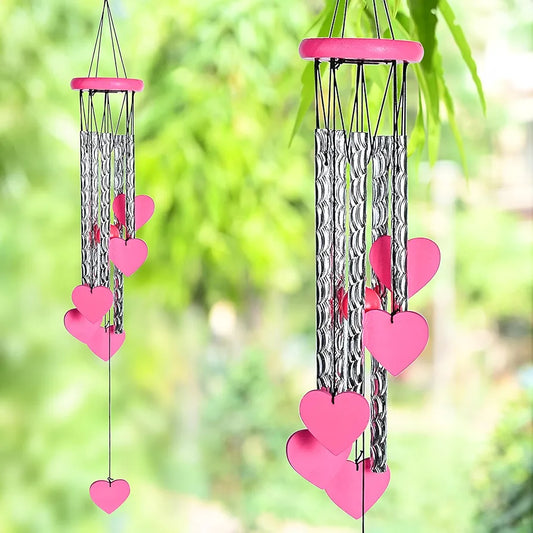Hanging Wind Chimes for Home and Balcony Heart Shape Pink Wind Chime -018