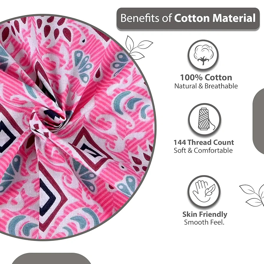 Divine Casa 144 TC 100% Pure Cotton Double Bedsheet with 2 Pillow Covers Geometric Petal Colour Pink Fuchsia