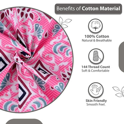Divine Casa 144 TC 100% Pure Cotton Double Bedsheet with 2 Pillow Covers Geometric Petal Colour Pink Fuchsia