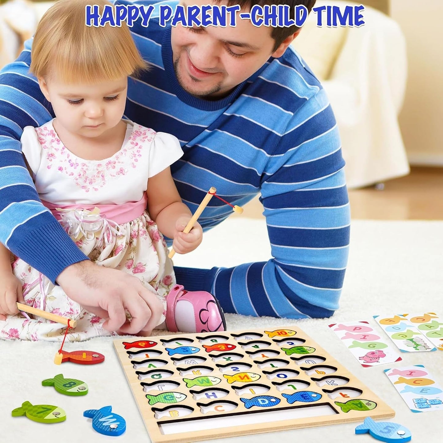 Kidology Wooden Magnetic Fishing Game & Montessori Alphabet Puzzle