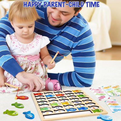 Kidology Wooden Magnetic Fishing Game & Montessori Alphabet Puzzle