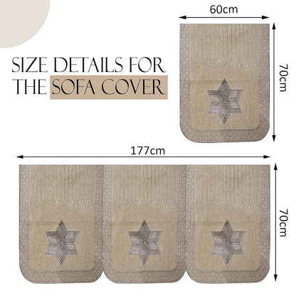 Kuber Industries Set of 16 Anti-Skid Sofa Cover 5-Seater with Arm Cover Star Print Cream & Brown