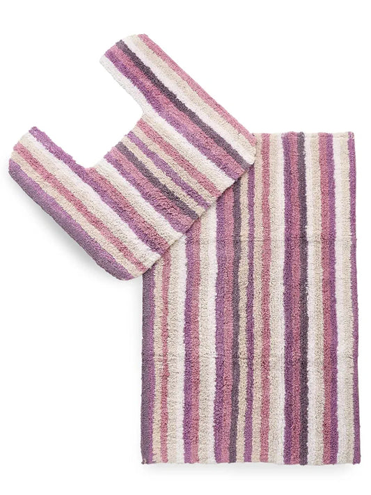 Sashaa World Striped Anti Skid Bathmat & Contour Set Colour Pink And White Striped