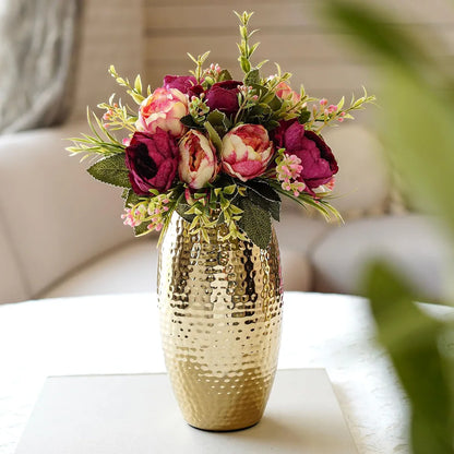 Behoma Metal Golden Full Hammered Oblong Shape 1 Large Pcs Flowers not Included
