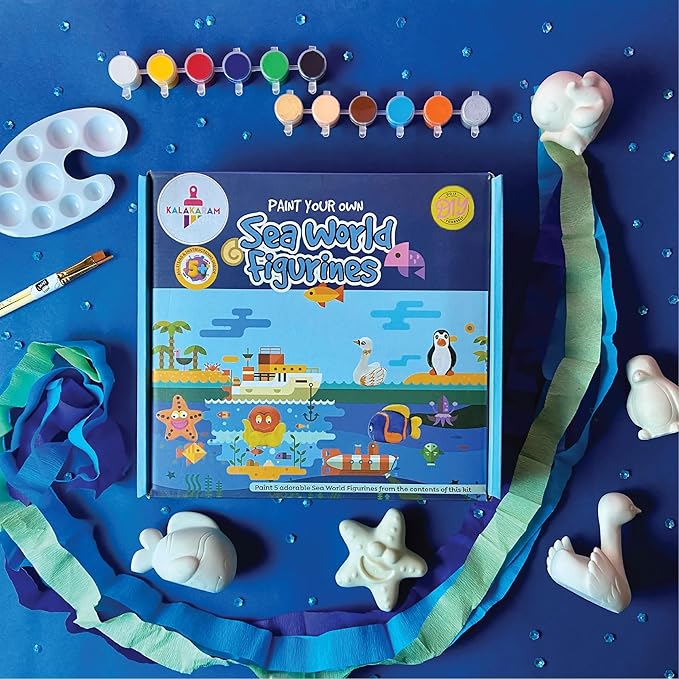 Kalakaram Paint Your Own 5 Figurines Painting Craft Kit for Kids | Sea World Theme Painting Set Diy Painting Kit for Kids