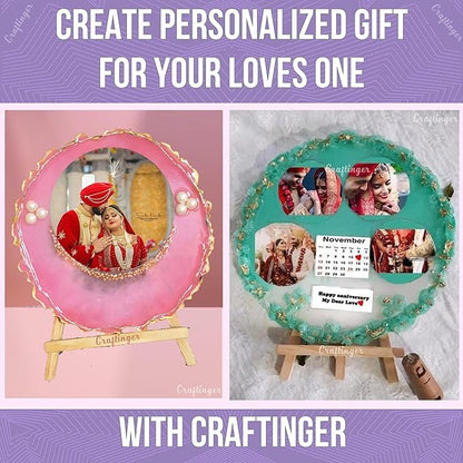 Craftinger Resin Art Photoframe Kit With 300gm Resin & Wooden Stand Acrelic Sticker of Happy Birthday and Happy Anniversary