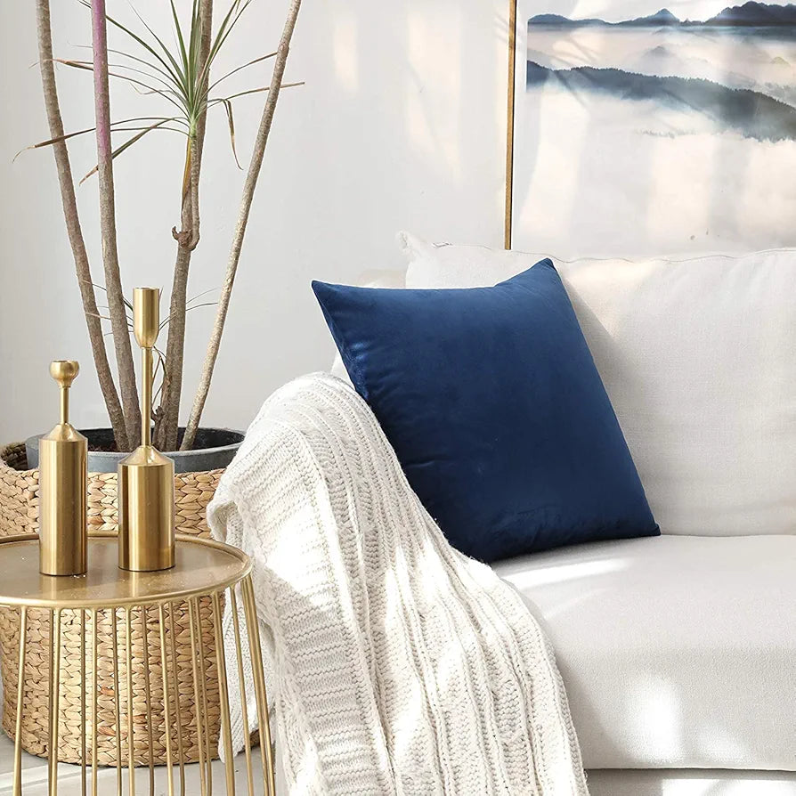 Aerohaven Premium Velvet Reversible Decorative Throw Pillow/Cushion Covers with Invisible Zipper Navy Colour (Pack of 2)