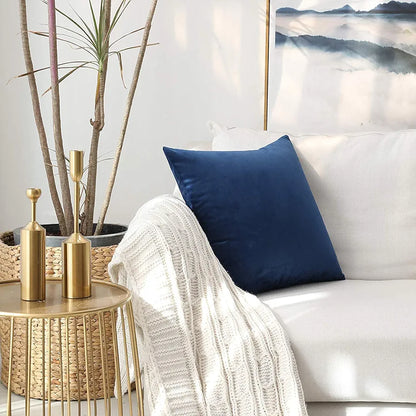 Aerohaven Premium Velvet Reversible Decorative Throw Pillow/Cushion Covers with Invisible Zipper Navy Colour (Pack of 2)