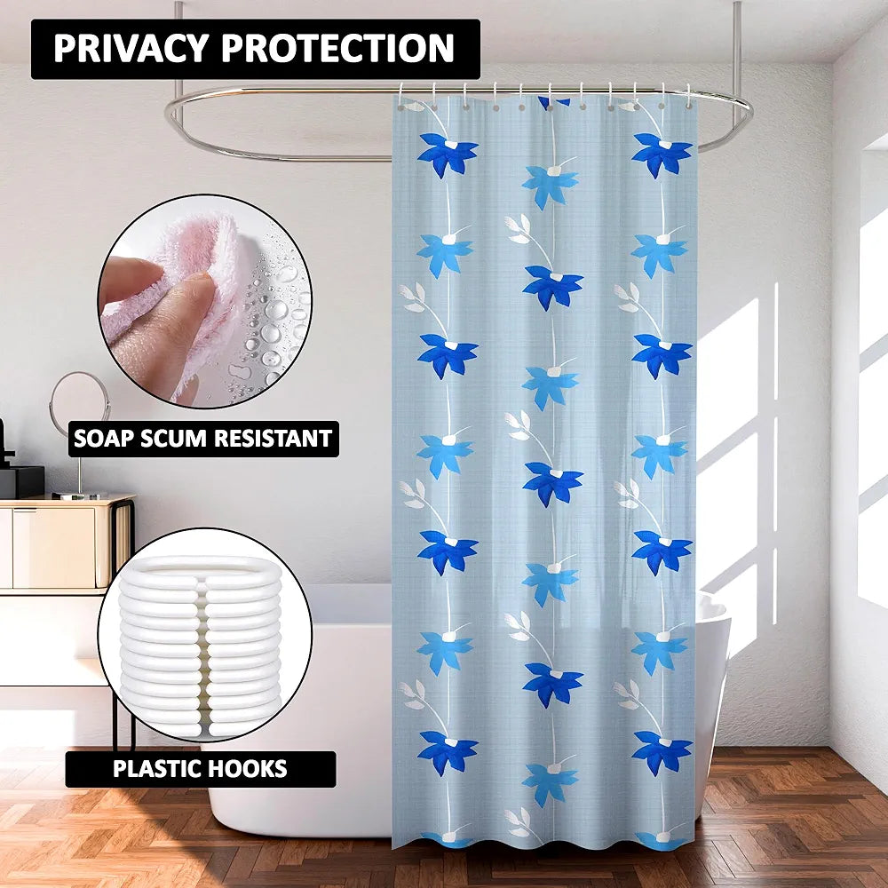 Kuber Industries Shower Curtain Bathroom Shower Curtain 8 Rings Curtain Painting Sky Blue