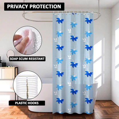Kuber Industries Shower Curtain Bathroom Shower Curtain 8 Rings Curtain Painting Sky Blue