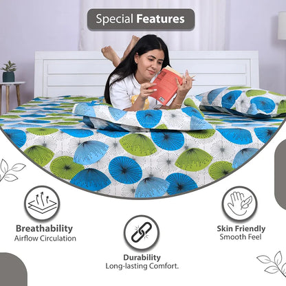 Divine Casa 144 TC Super Soft 100% Cotton Bedsheet for Double Bed  144 Thread Count Floral Colour Aqua