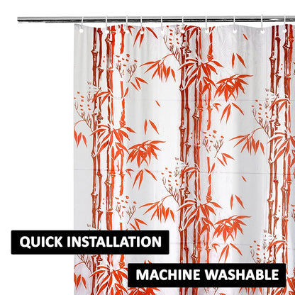 Kuber Industries Shower Curtain Bathroom Shower Curtain 8 Rings Curtain Bamboo Print Orange