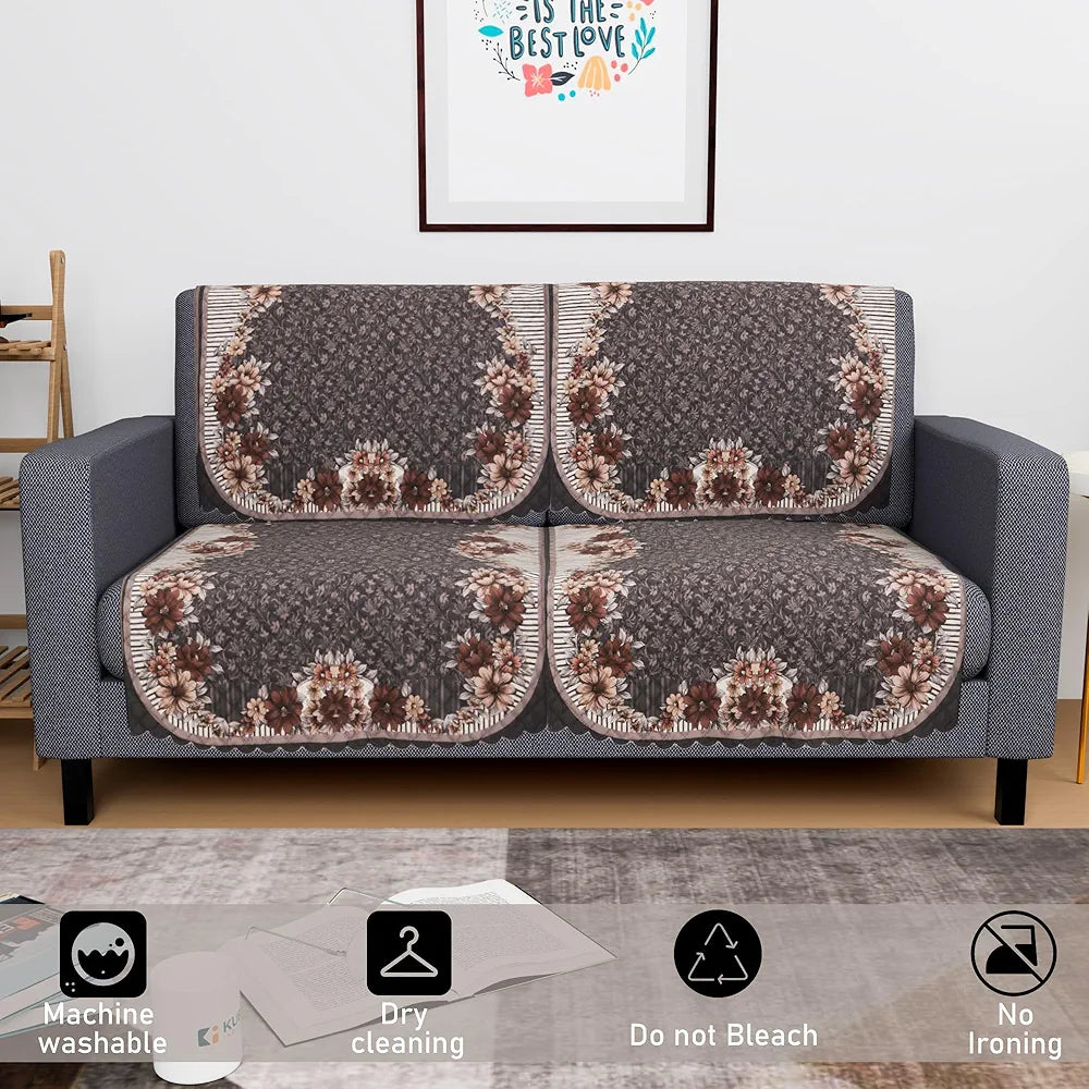 Kuber Industries Set of 4 Durable 2 Seater Sofa Cover for Living Room Floral Print Dark Olive Green