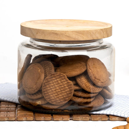 Anko 1.5L Clear Glass Jar | Airtight | Rubberwood Lid | Set of 1 | Kitchen Storage