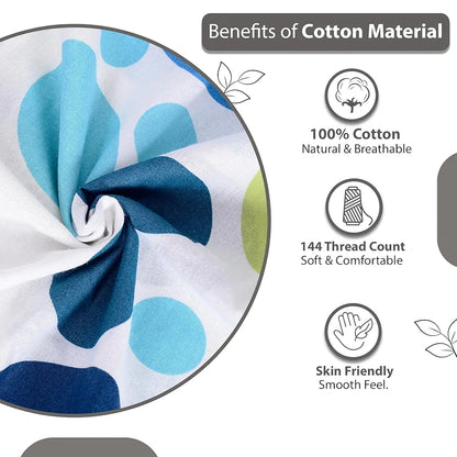 Divine Casa 144 TC 100% Cotton Single Bedsheet with 1 Pillow Cover Geometric Pattern Colour Blue Lagoon