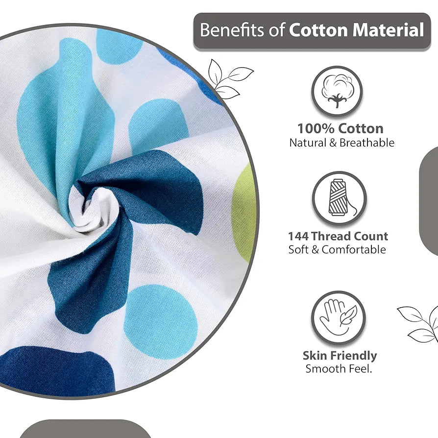 Divine Casa 144 TC 100% Cotton Double Bedsheet with 2 Pillow Covers Geometric Pattern Colour Blue Lagoon