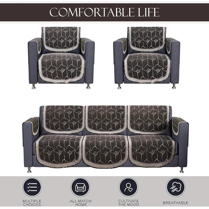Kuber Industries Set of 16 Anti-Skid Sofa Cover 5-Seater with Arm Cover Arabica Look Brown & Golden Foil