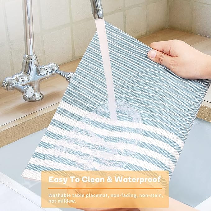 Pepplo PVC Placemats Placemats for Dining Table Set of 6 Sky Blue Line (PLC10E6)