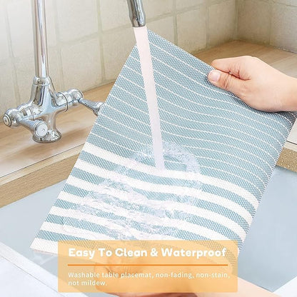 Pepplo PVC Placemats Placemats for Dining Table Set of 6 Sky Blue Line (PLC10E6)