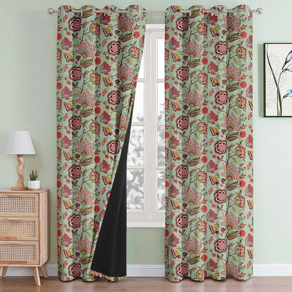 Cloth Fusion Blackout Printed Premium Door Curtains 7 Feet Long Set of 2 Blue Garden