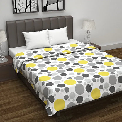 Divine Casa 100% Cotton Reversible Double Dohar Lightweight & Breathable AC Blanket Colour Geometric Silver & Lemon