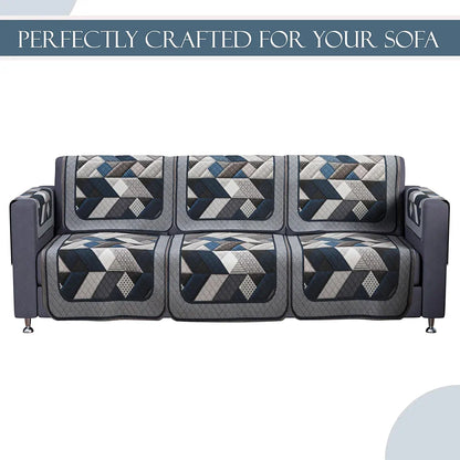 Kuber Industries Set of 16 Velvet Anti-Skid Sofa Cover 5-Seater with Arm Cover Triangular-Grey & Blue