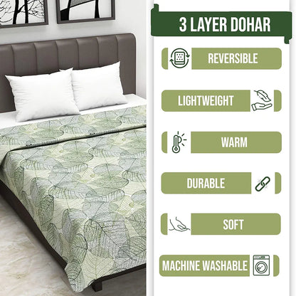 Divine Casa 120 GSM Glace Cotton Double Dohar Lightweight AC Blanket Colour Forest Green & Lime