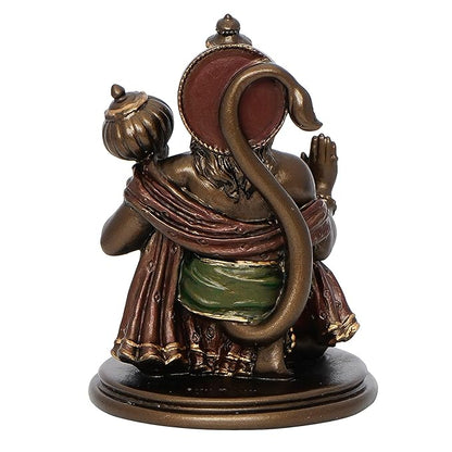Ecraftindia Brown and Copper Polyresin Blessing Lord Hanuman Idol With Mace | Auspicious Religious God Idol