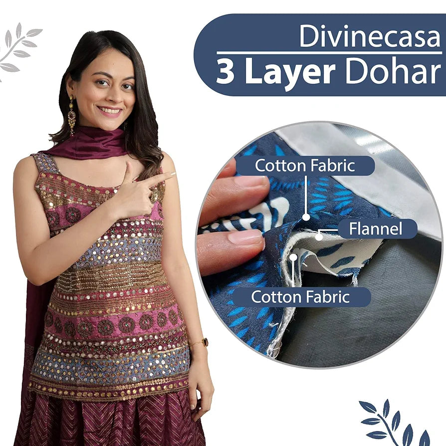 Divine Casa 100% Cotton Double Bed Dohar Lightweight & Ultra-Soft AC Blanket Colour Greyish Blue