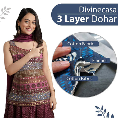 Divine Casa 100% Cotton Double Bed Dohar Lightweight & Ultra-Soft AC Blanket Colour Greyish Blue