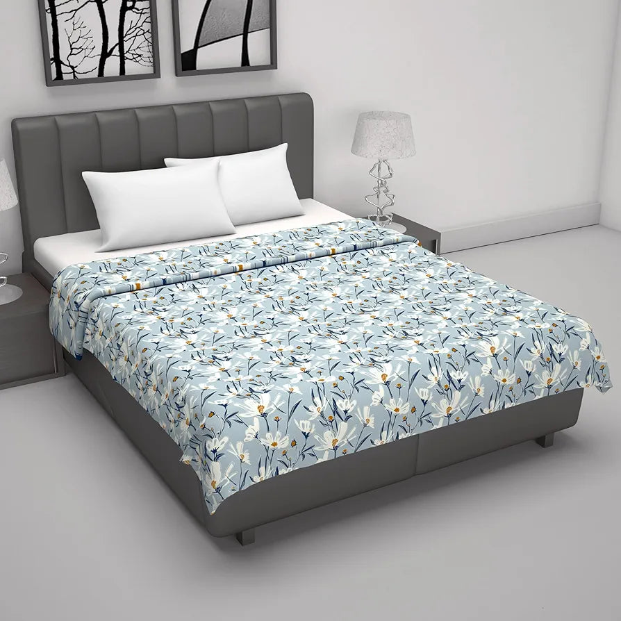 Divine Casa Floret 100% Cotton Double Dohar 120 GSM Soft & Lightweight Throw Blanket Colour Water Orchid