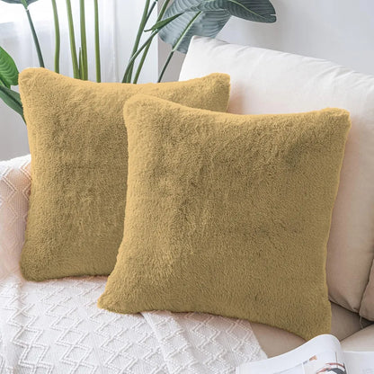 Luxe Home Cushion Cover Duble Side Rabbit Fur Plain Design Covers Set of 2 for Sofa Colour Anti Gold