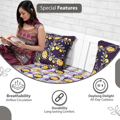 Divine Casa Double Size Bedsheet for Double Bed 144 TC Pure Cotton Queen Size with 2 Pillow Covers Floral Colour Royal Lilac