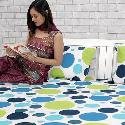 Divine Casa 100% Cotton Bedsheet for Single Bed 144 TC Bedsheet Single Size Bed Cotton with 1 Pillow Cover Colour Blue Lagoon