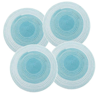 Spatlus Jute Placemats Set of 4 Heat Resistant Round Place Mats Natural Dining Table Light Blue